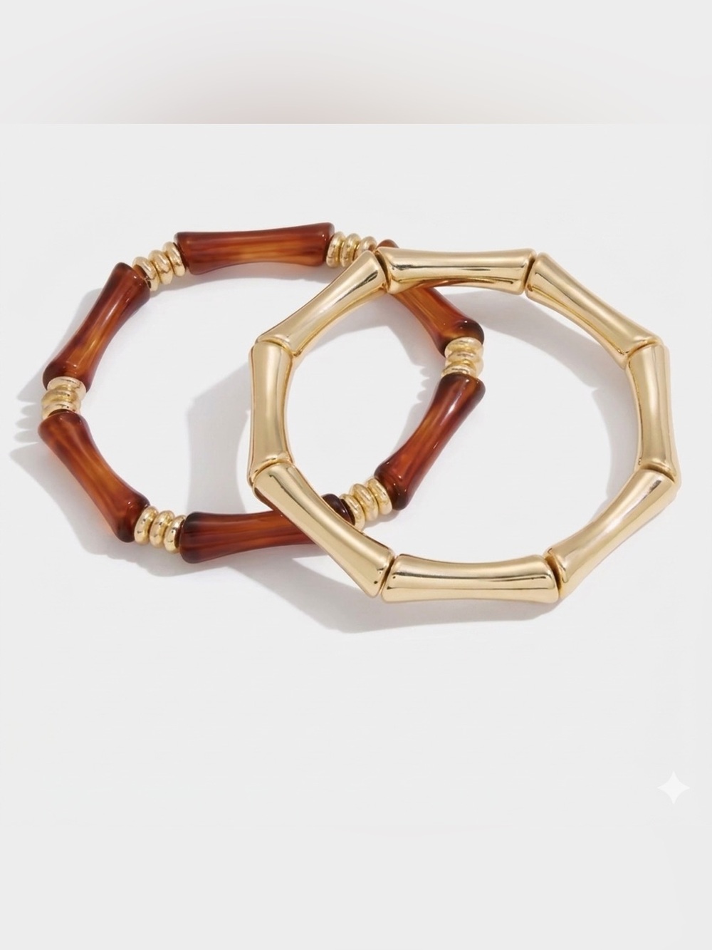 Gold-Tone Stainless Steel & Resin Bamboo-Style Bracelet Set – Hypoallergenic